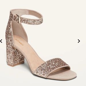 OLD NAVY | champagne glitter ankle strap heel